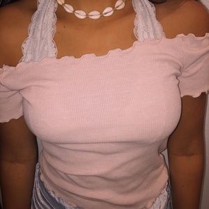 Brandy Melville pink ruffled tee
